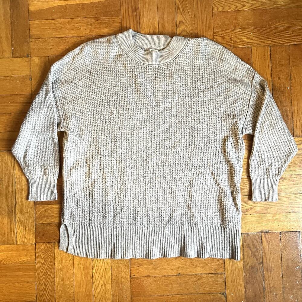 Aerie Women’s Gray Crew Neck Long Sleeve Lightweight Oversized XS Waffle Knit